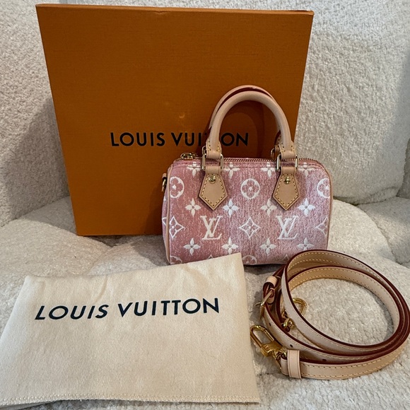 New Louis Vuitton Pink Denim Nano Speedy - Picture 2 of 13